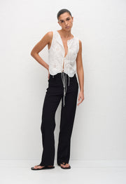 Broderie Tie Blouse - White - Matteau